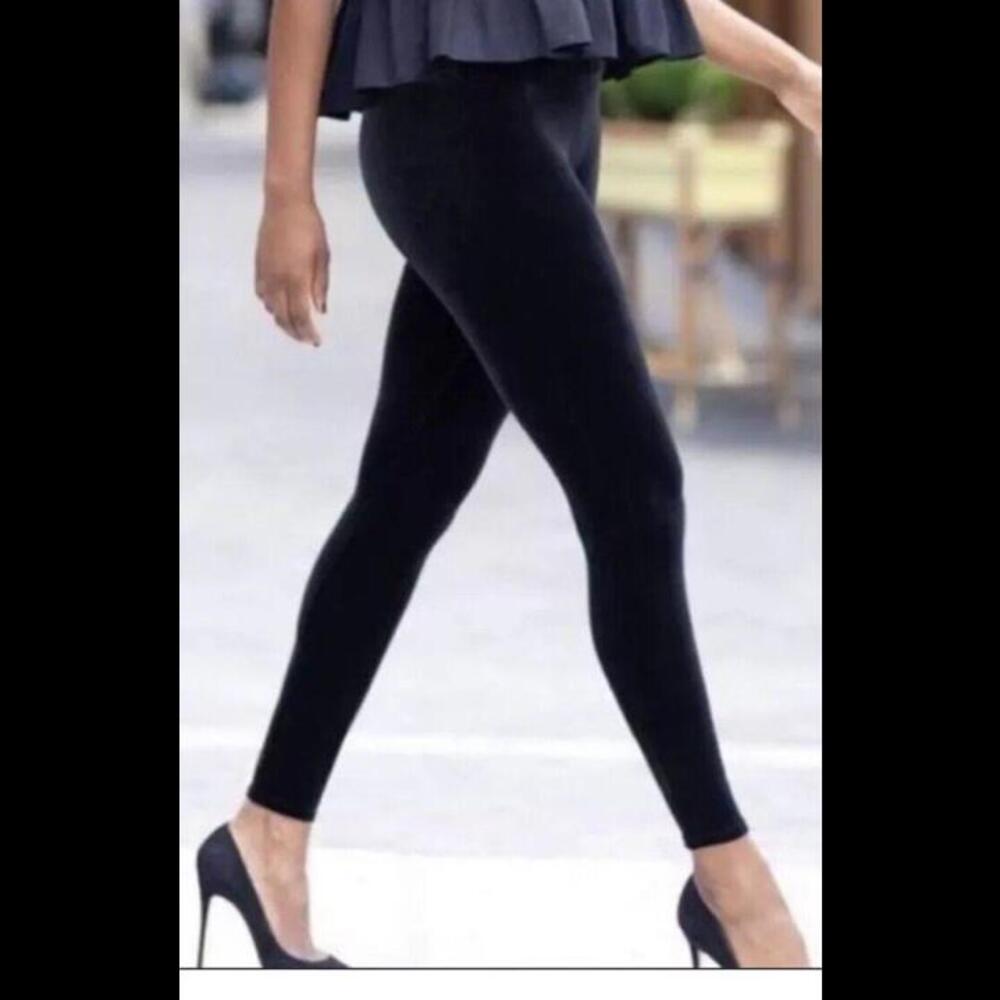 👠👖🖤Perfect SPANX Shiny Velvet High Waisted LEGGINGS-Luxe BLACK Sz M